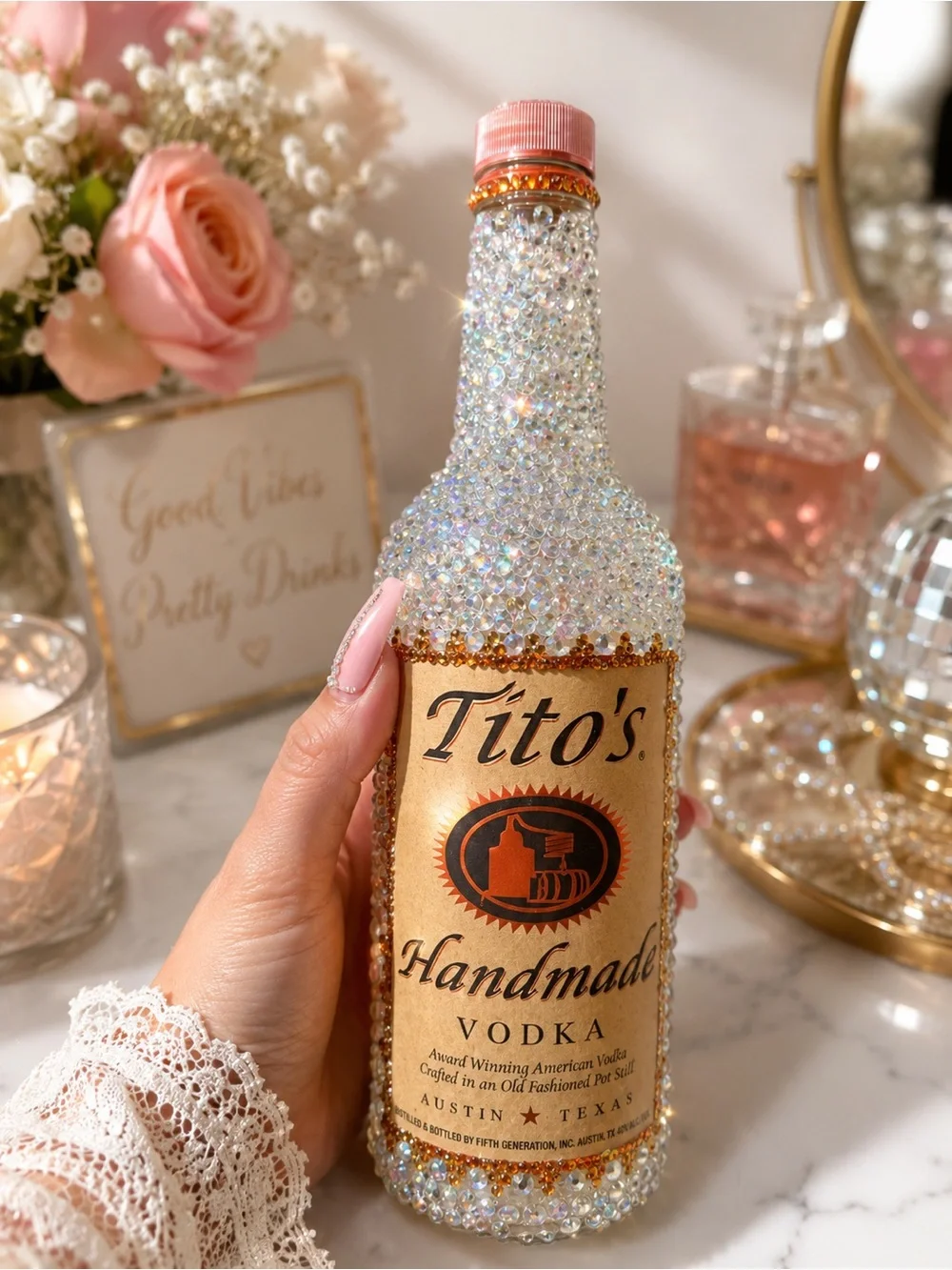 Tito's Handmade Vodka Bottle Decor empty —  Crystal Embellished Accent